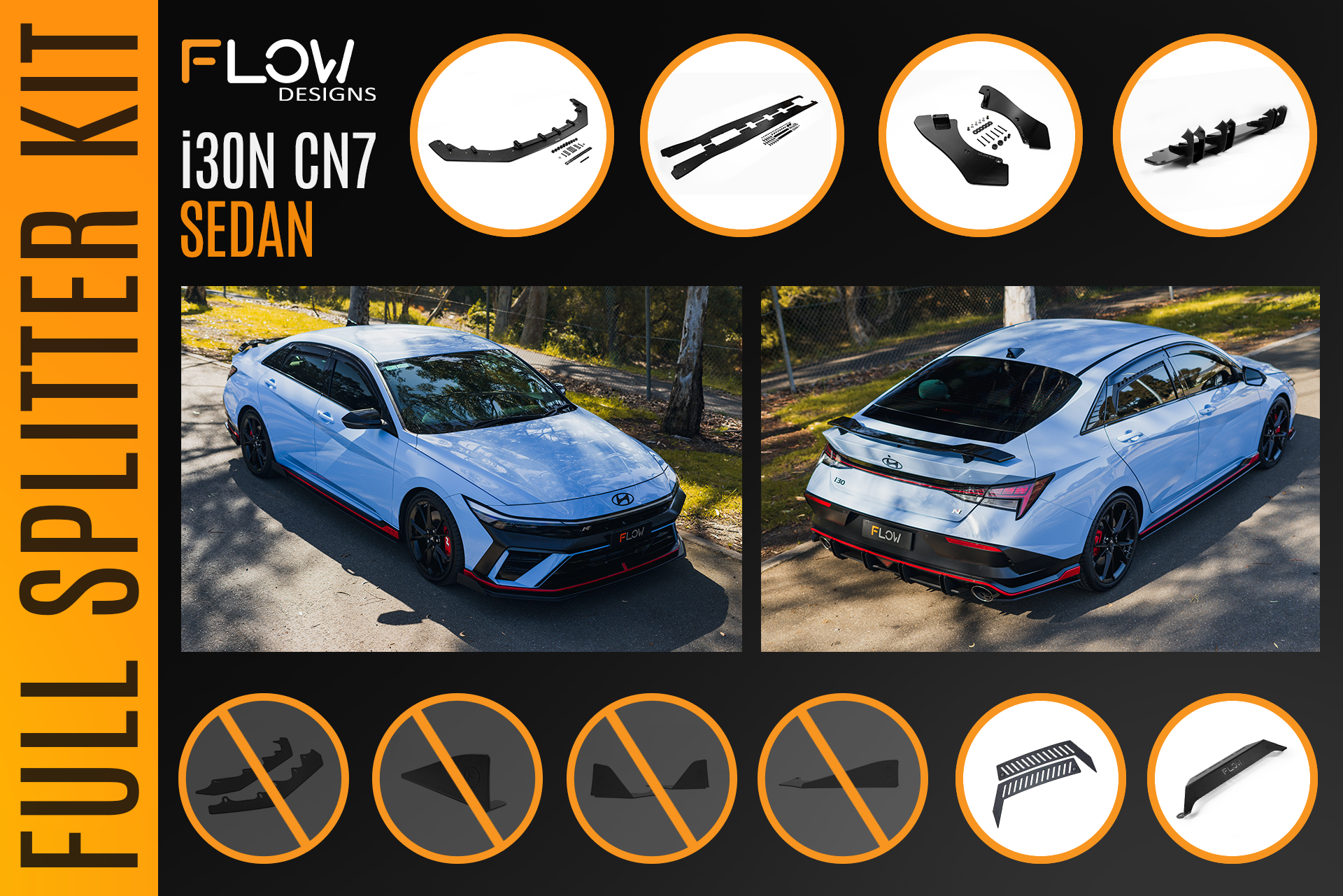 CN7 V2 i30N Sedan FL 2024 Full Lip Splitter Set