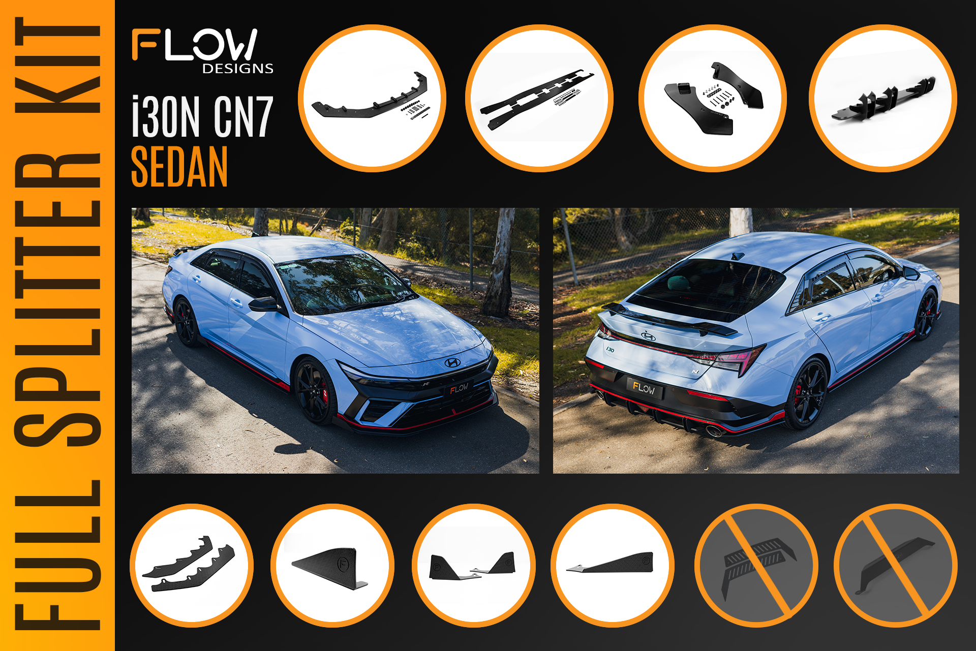 CN7 V2 i30N Sedan FL 2024 Full Lip Splitter Set