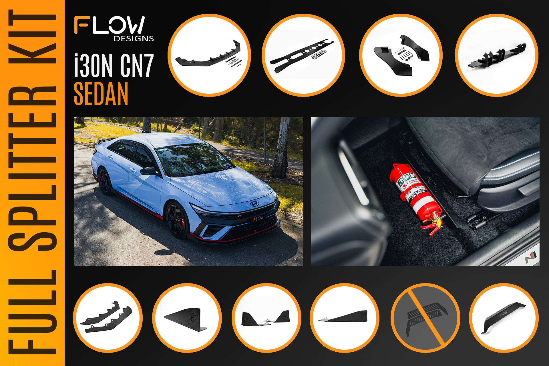 CN7 V2 i30N Sedan FL 2024 Full Lip Splitter Set