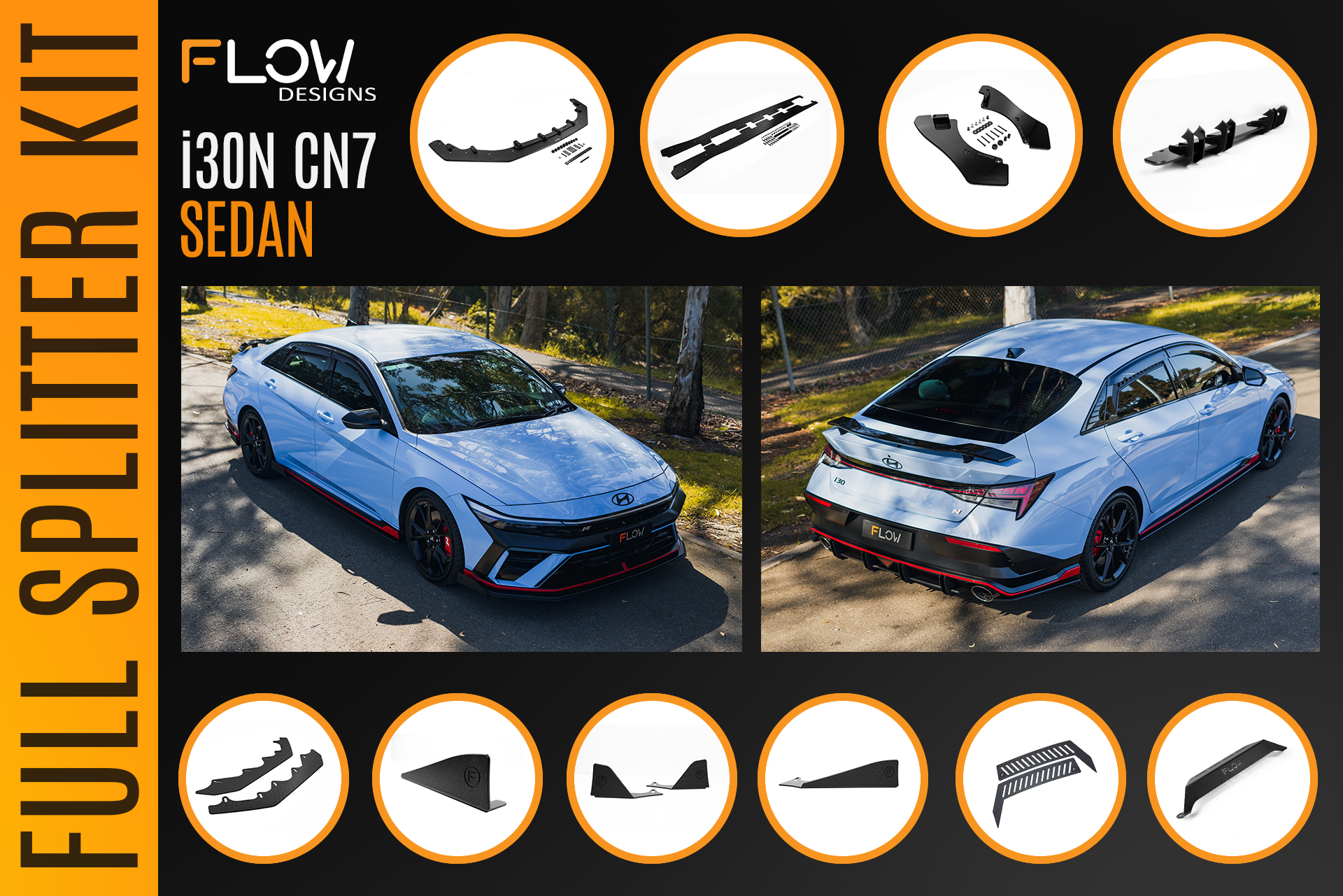 CN7 V2 i30N Sedan FL 2024 Full Lip Splitter Set