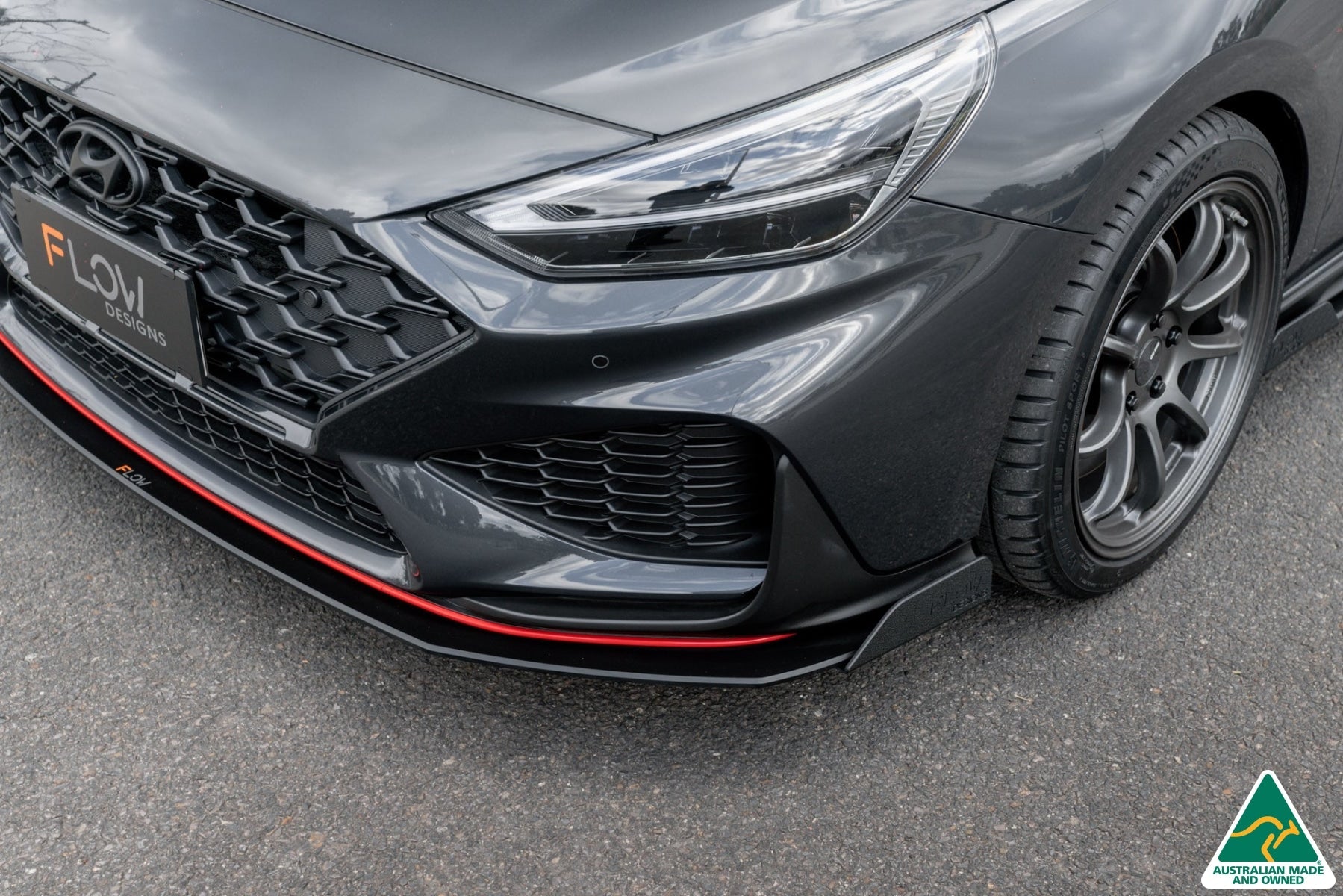 i30N Fastback PD FL 2022+ Front Lip Splitter & Reinforcement Brackets (GLOSS BLACK)