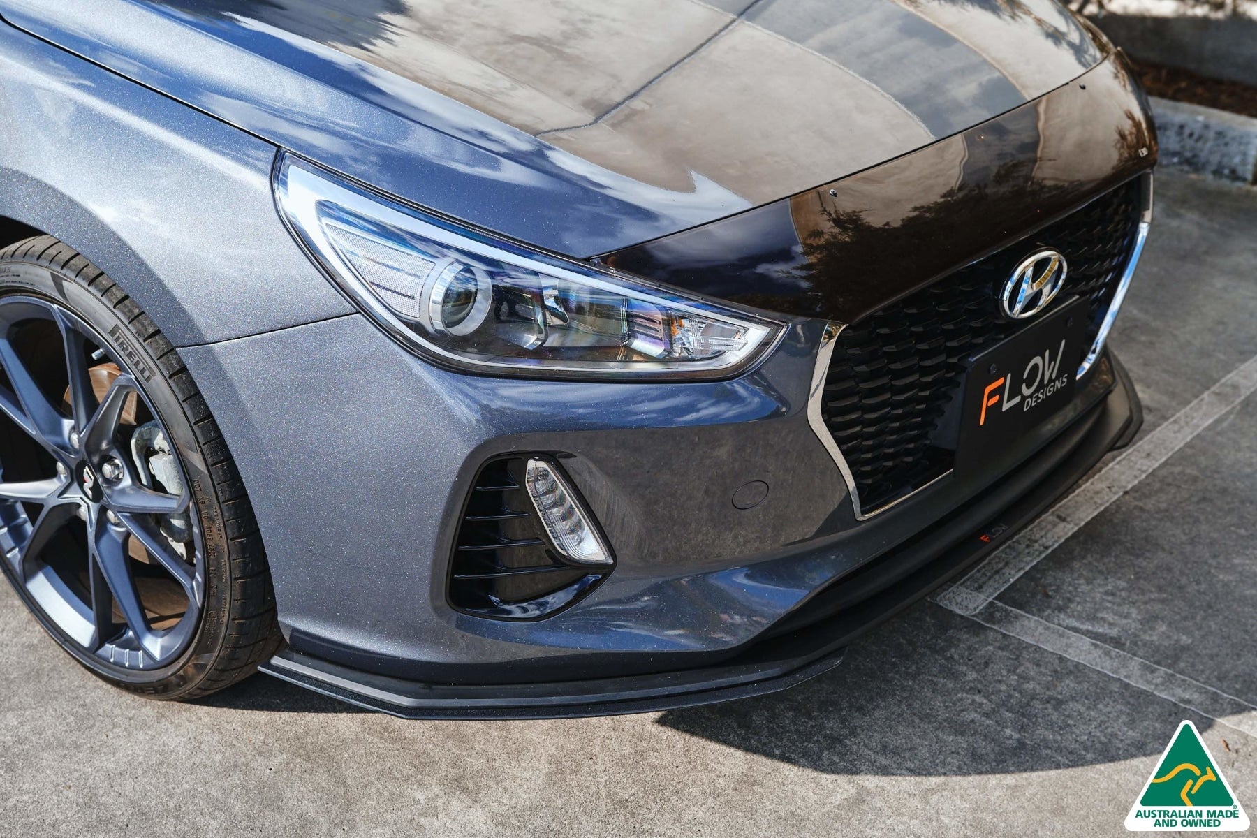 i30 Hatch PD1, PD2 2018-2020 Front Lip Splitter & Mounting Brace (GLOSS BLACK)