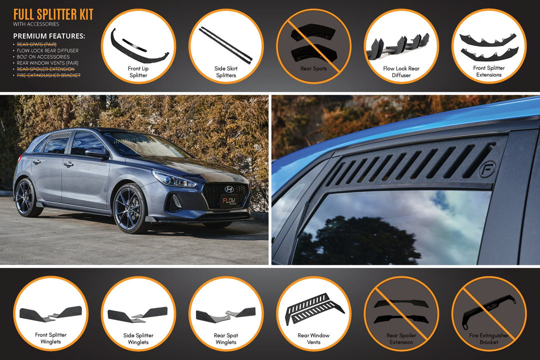 i30 Hatch PD1, PD2 2018-2020 Full Lip Splitter Set with Flow-Lock Rear Diffuser - Image 11 by Flow Design