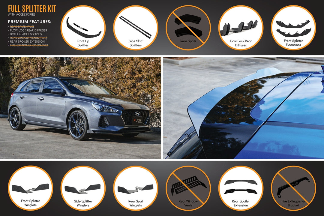 i30 Hatch PD1, PD2 2018-2020 Full Lip Splitter Set with Flow-Lock Rear Diffuser - Image 12 by Flow Design