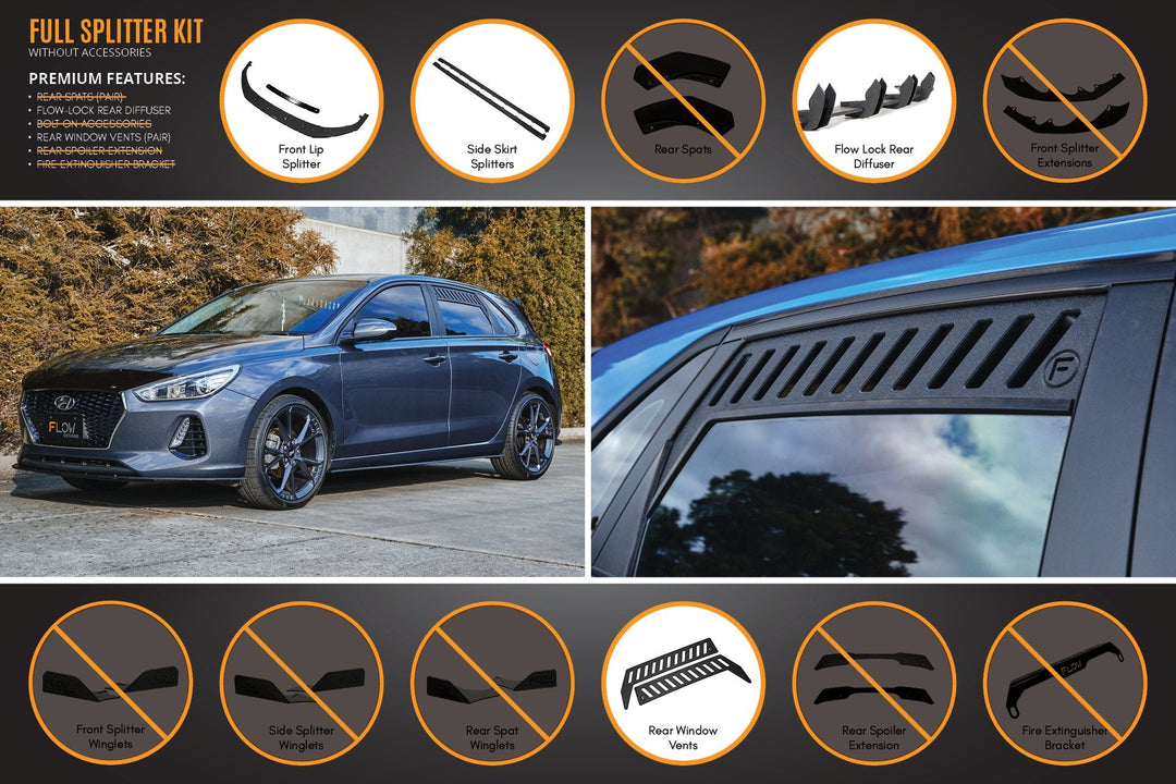 i30 Hatch PD1, PD2 2018-2020 Full Lip Splitter Set with Flow-Lock Rear Diffuser - Image 3 by Flow Design