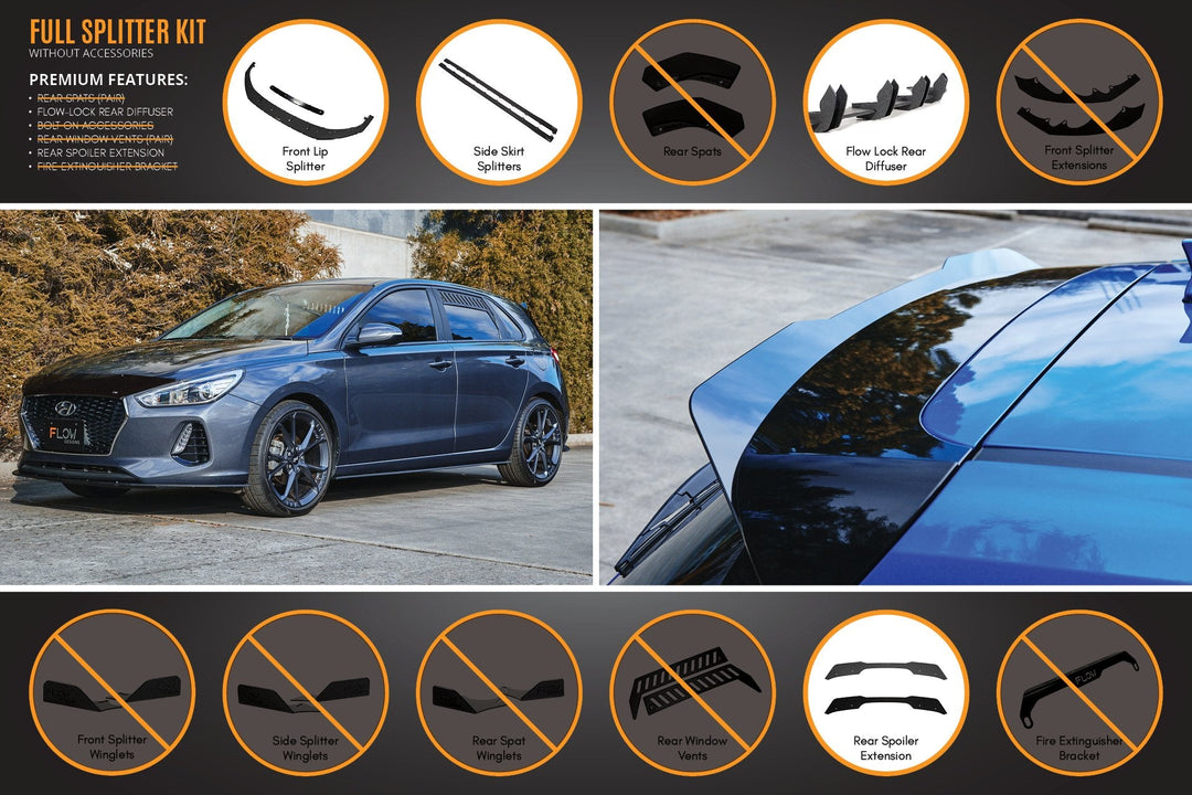 i30 Hatch PD1, PD2 2018-2020 Full Lip Splitter Set with Flow-Lock Rear Diffuser - Image 4 by Flow Design