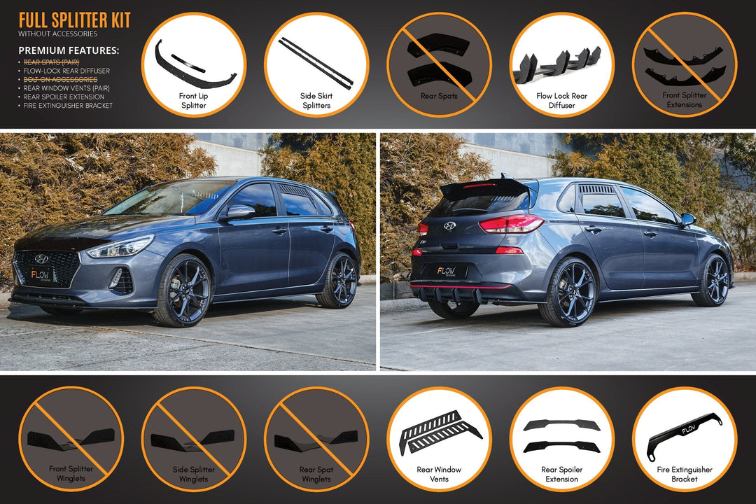 i30 Hatch PD1, PD2 2018-2020 Full Lip Splitter Set with Flow-Lock Rear Diffuser - Image 9 by Flow Design