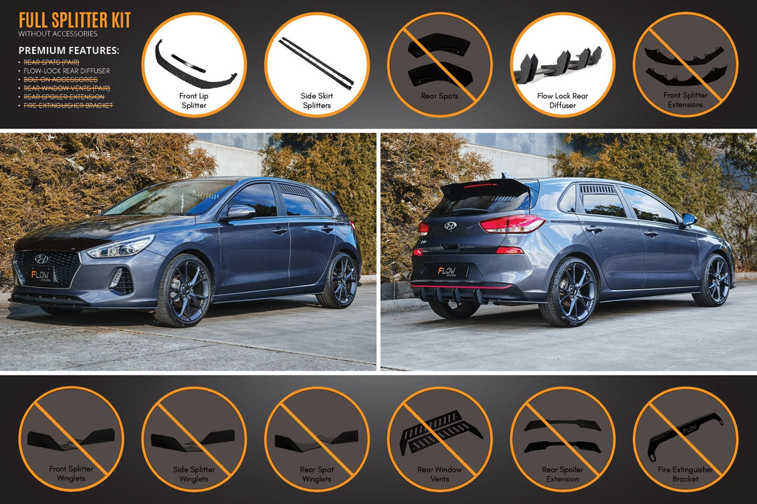 i30 Hatch PD1, PD2 2018-2020 Full Lip Splitter Set with Flow-Lock Rear Diffuser - Image 2 by Flow Design