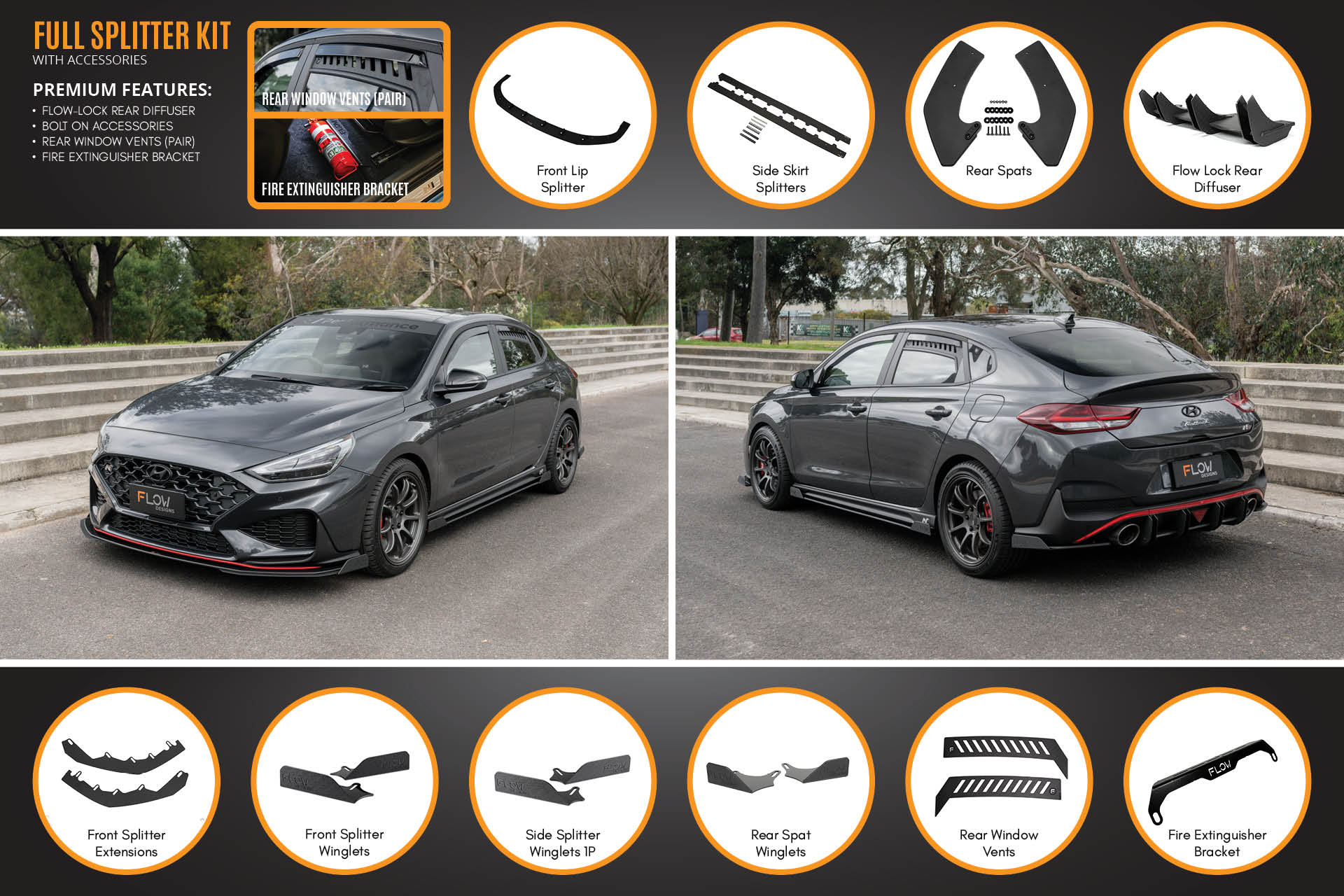 i30N Fastback PD FL 2022+ Full Lip Splitter Set (GLOSS BLACK)