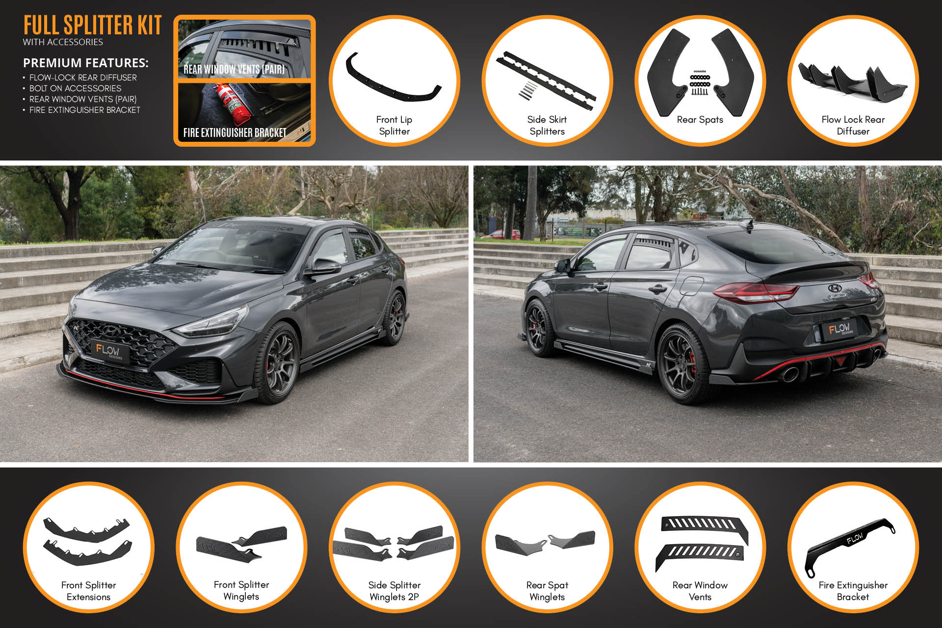 i30N Fastback PD FL 2022+ Full Lip Splitter Set (GLOSS BLACK)