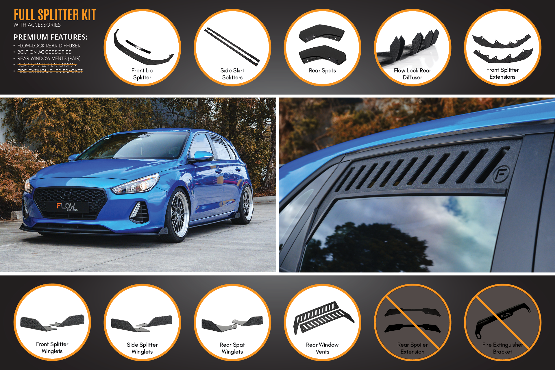 i30 SR Hatch (2017-2018) Full Lip Splitter Set (GLOSS BLACK)