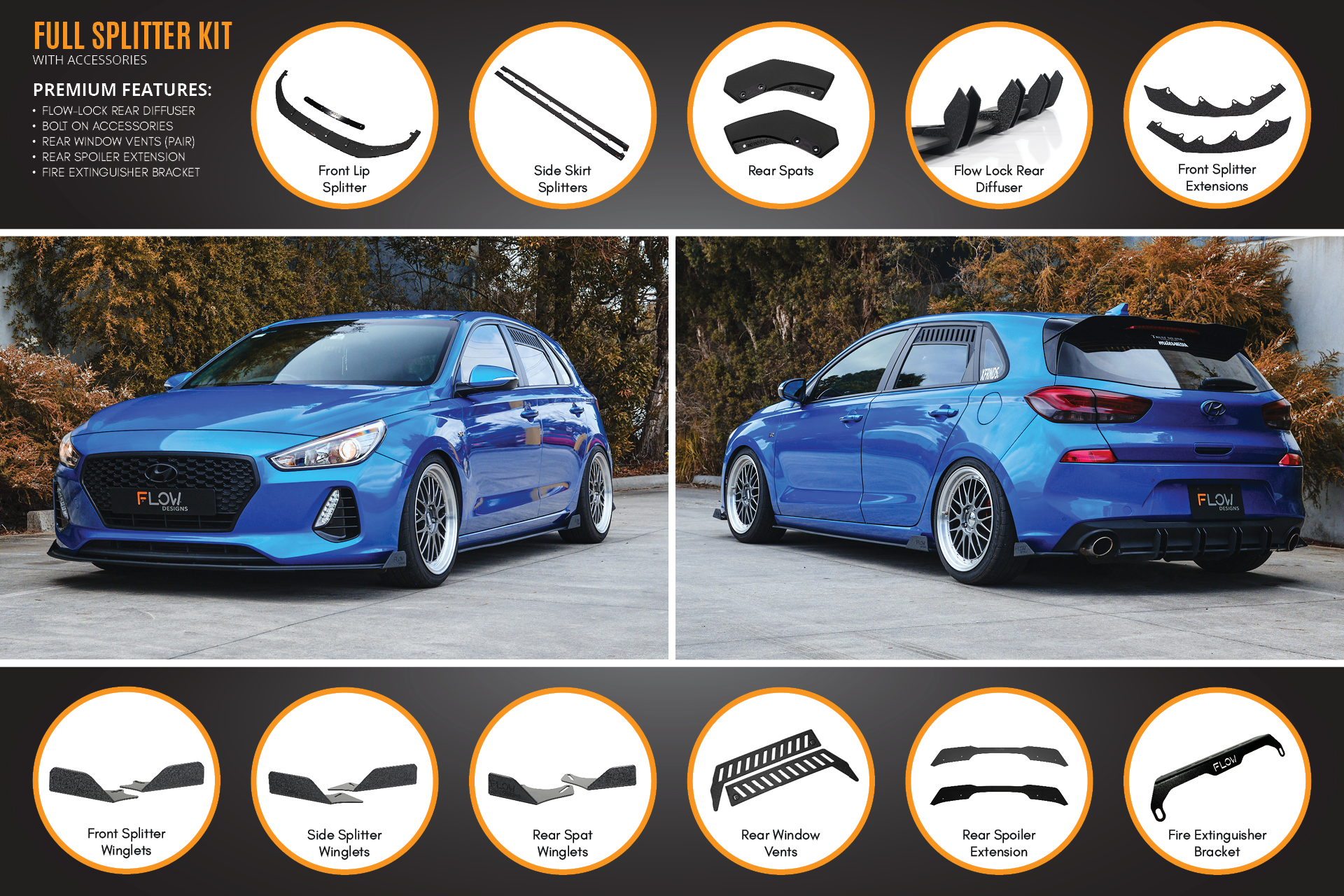 i30 SR Hatch (2017-2018) Full Lip Splitter Set (GLOSS BLACK)