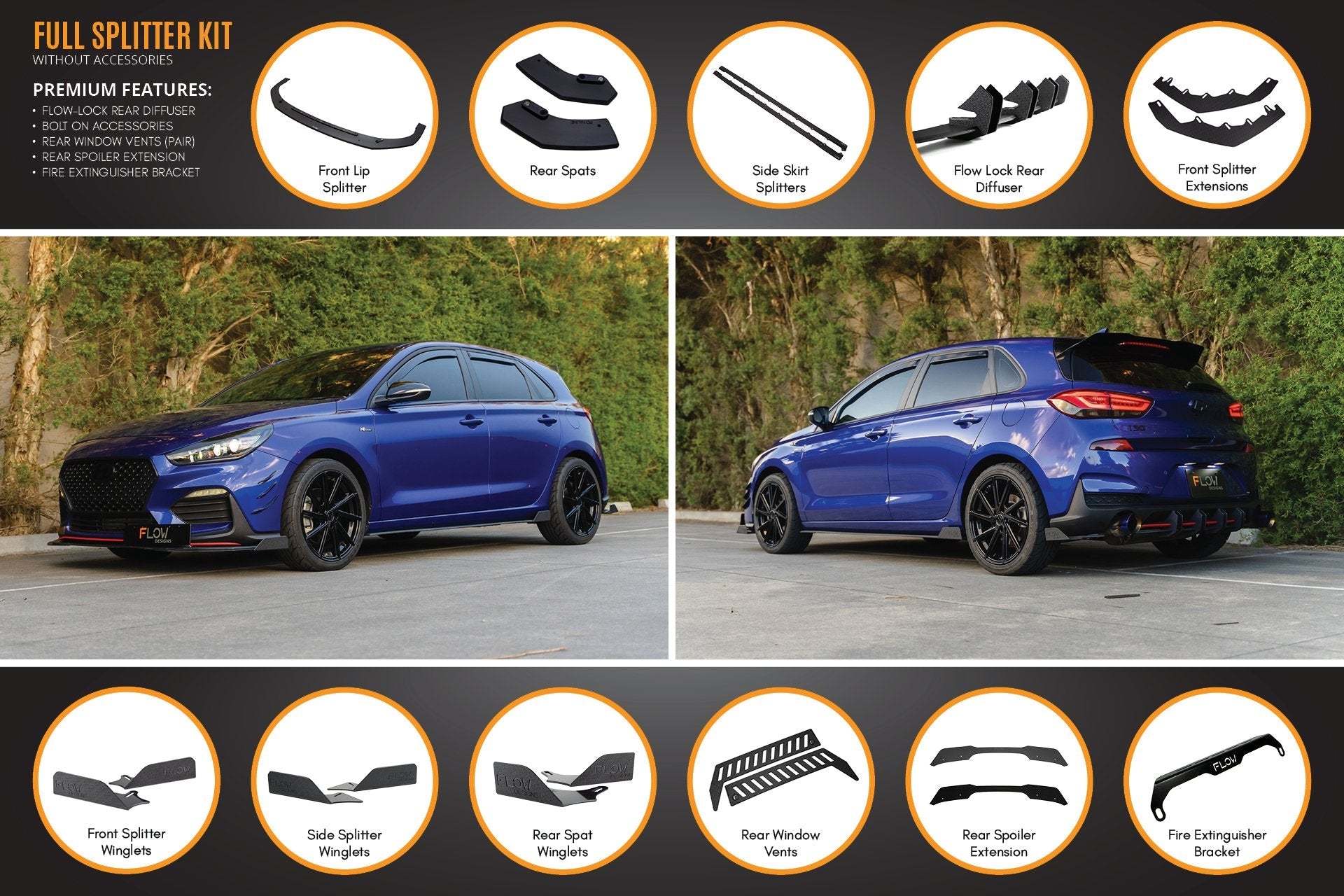 i30 N Line Hatch PD (2018-Current) Full Splitter Lip Set (GLOSS BLACK)