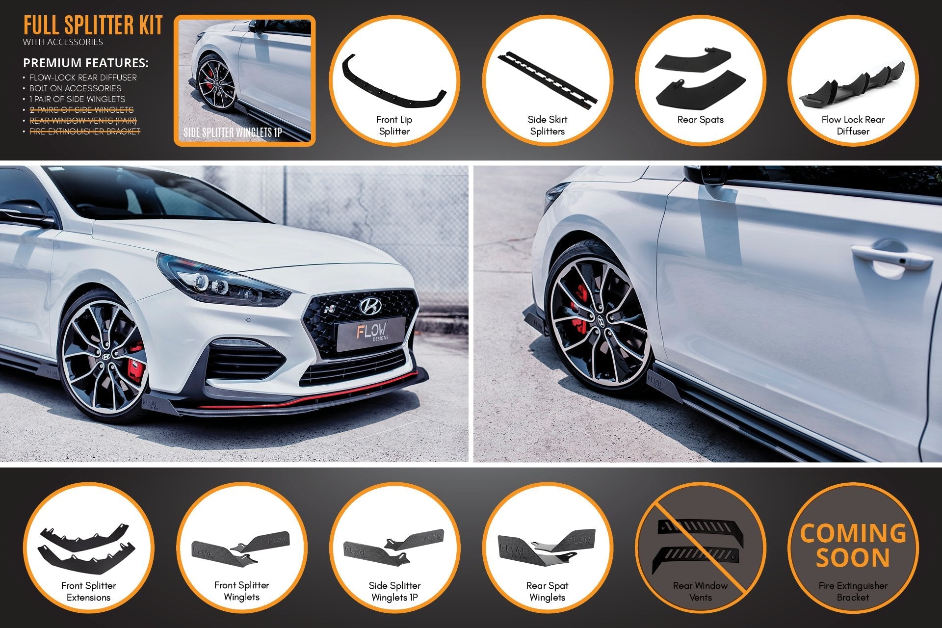 i30N Fastback PD Full Lip Splitter Set (GLOSS BLACK)