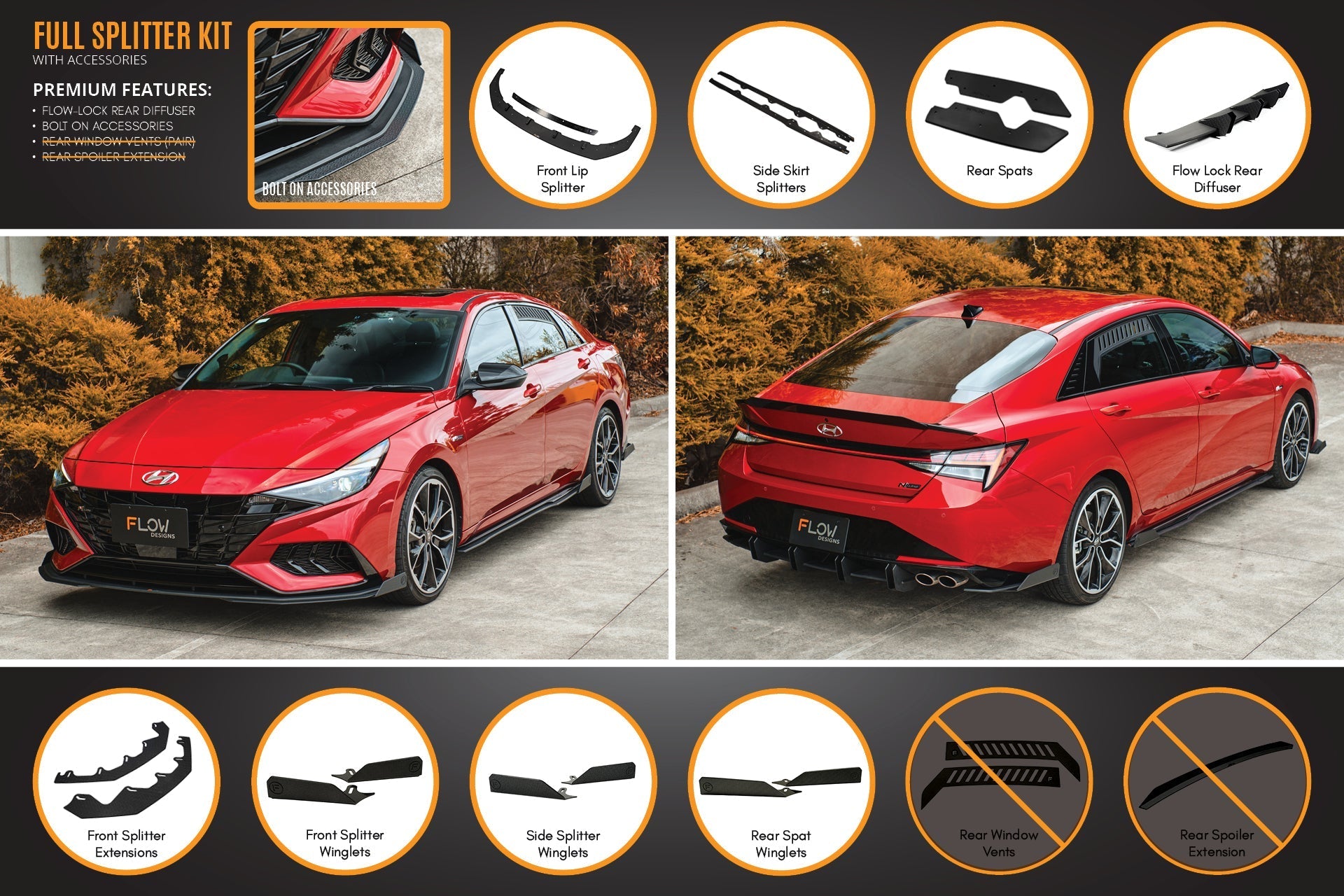 CN7 Elantra N Line Sedan 2020 Full Lip Splitter Set