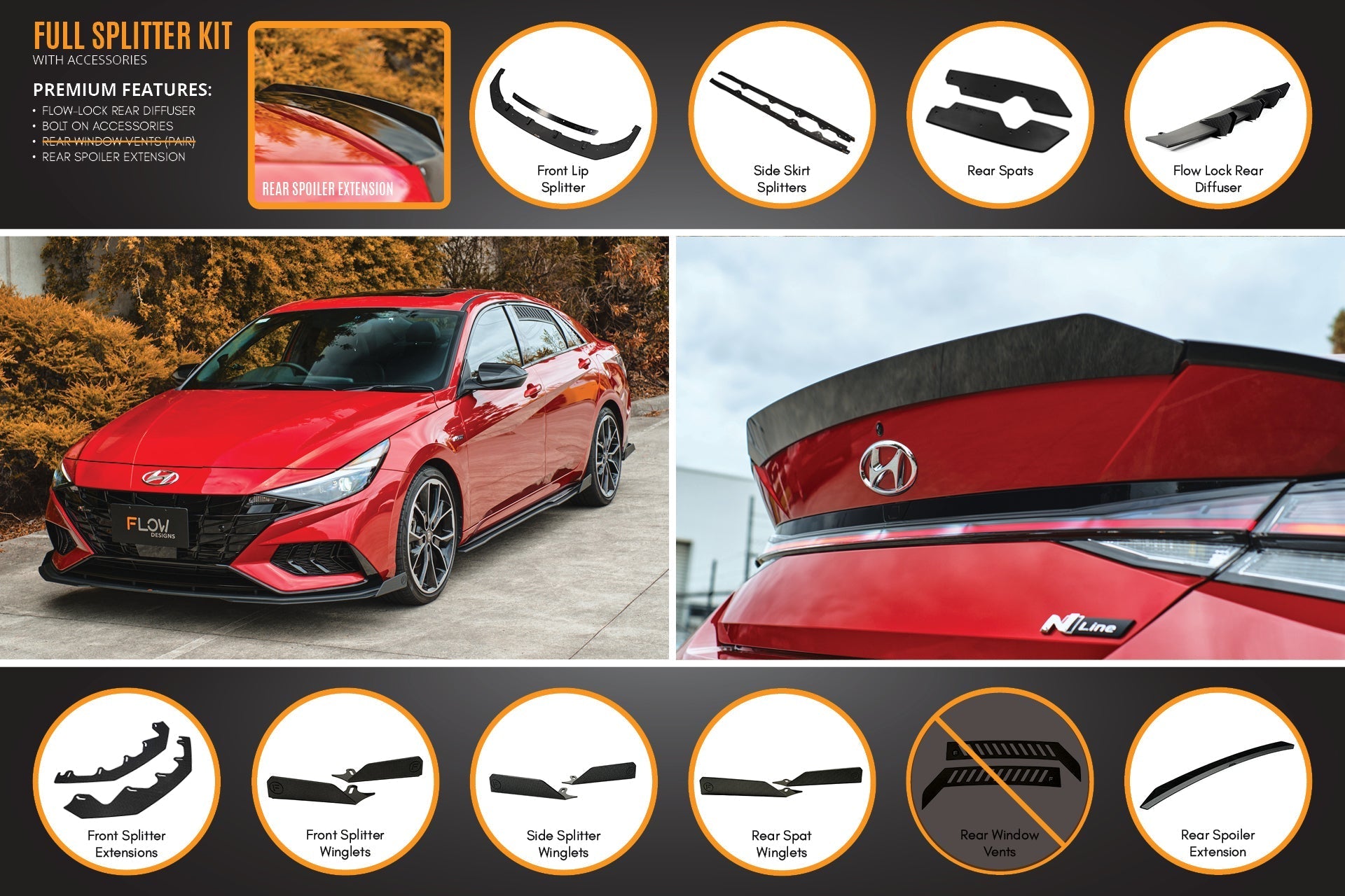 CN7 Elantra N Line Sedan 2020 Full Lip Splitter Set