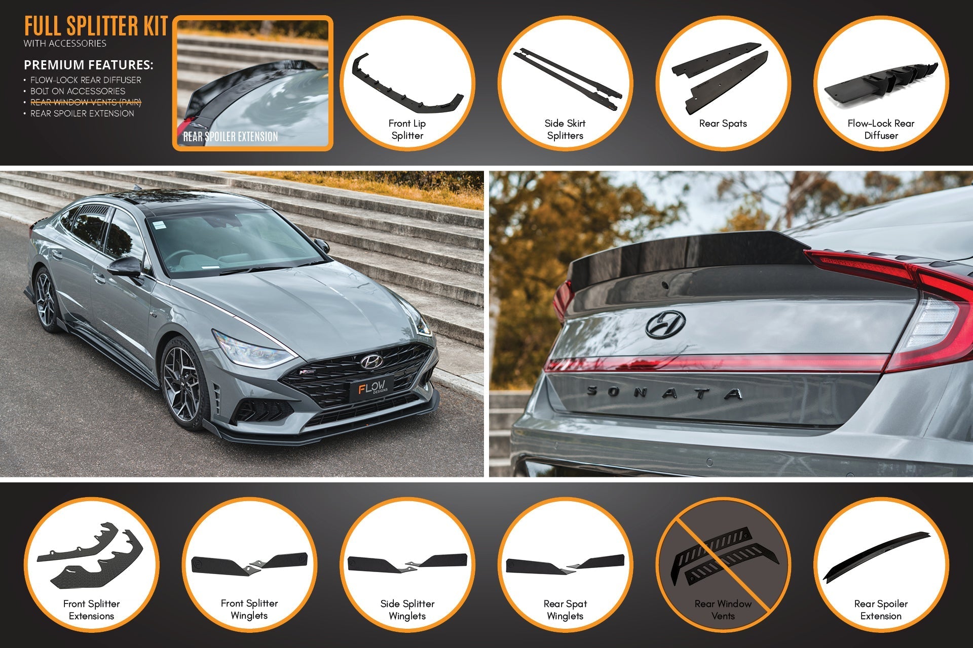 DN8 Sonata N Line 2020-2023 Full Lip Splitter Set (GLOSS BLACK)