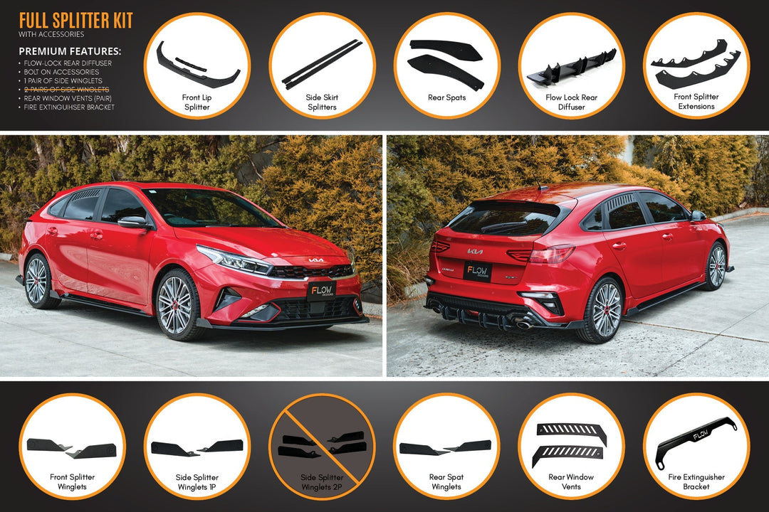 Cerato GT Hatch Facelift Full Lip Splitter Set - Image 9 by Flow Design