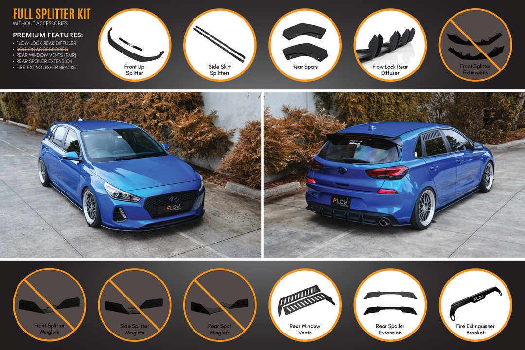 i30 SR Hatch (2017-2018) Full Lip Splitter Set - Image 9 by Flow Design