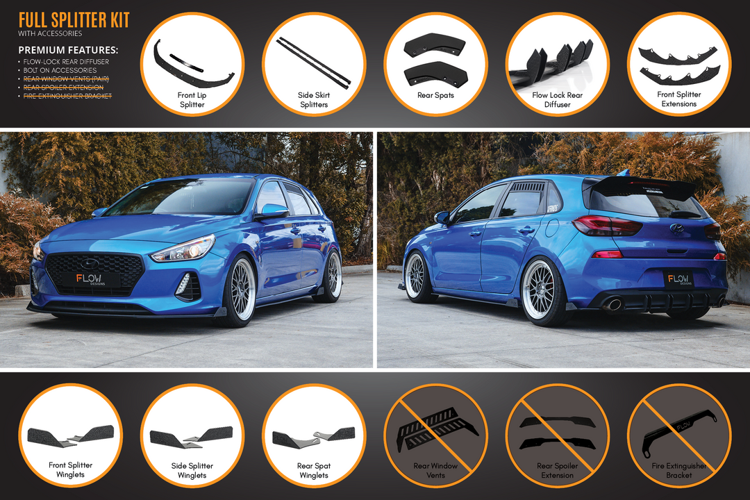 i30 SR Hatch (2017-2018) Full Lip Splitter Set - Image 10 by Flow Design