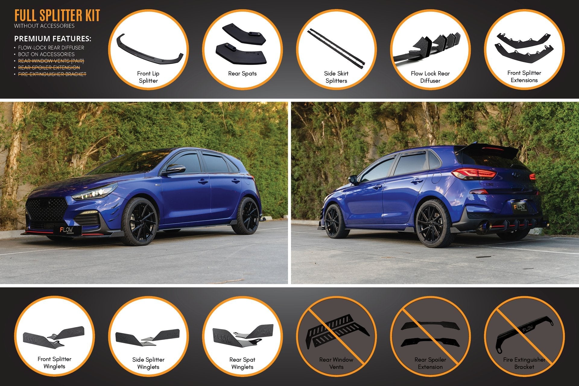 i30 N Line Hatch PD (2018-Current) Full Splitter Lip Set (GLOSS BLACK)