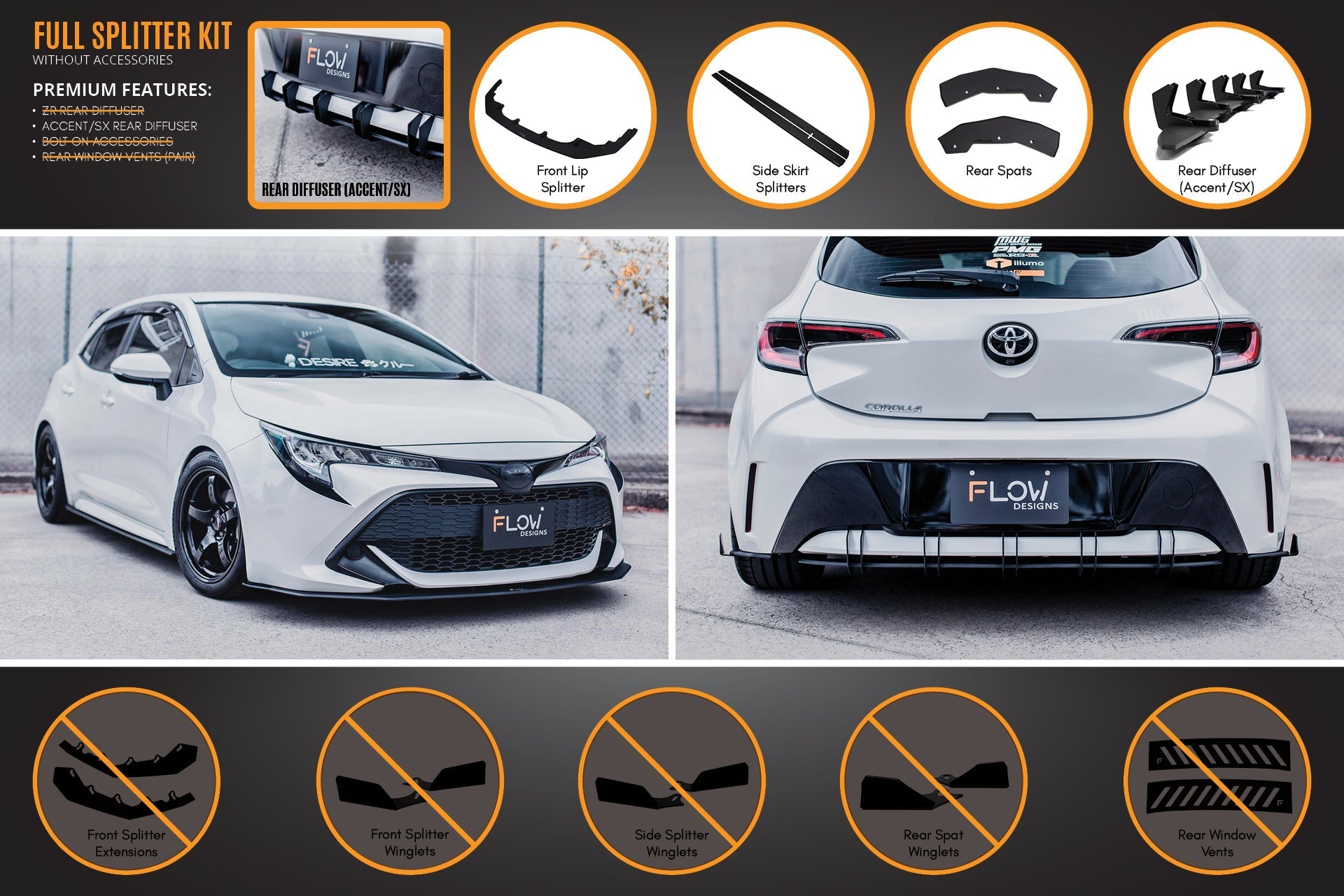 Corolla MZEA12R/ZWE211R 2018-2022 Full Lip Splitter Set