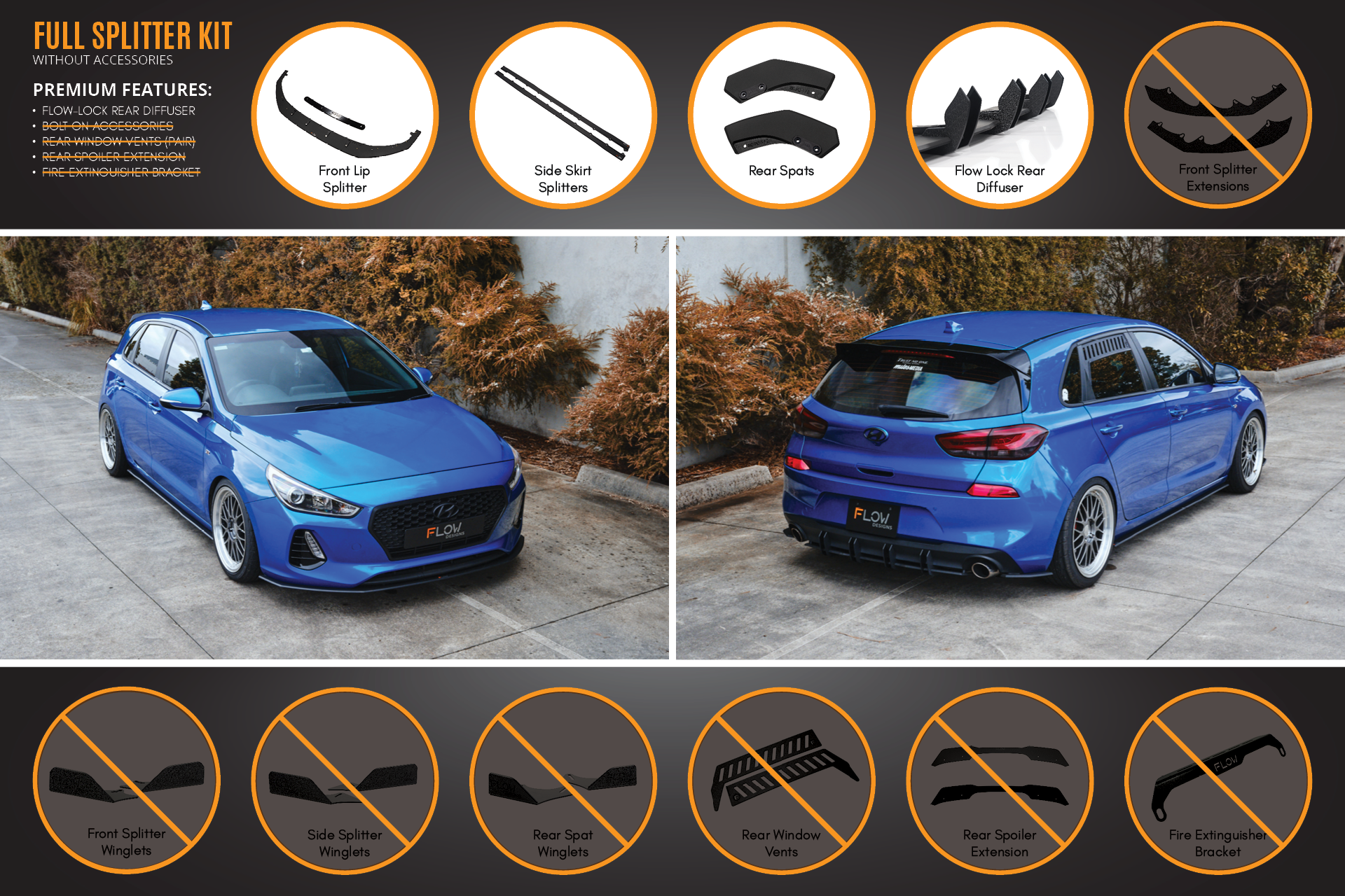 i30 SR Hatch (2017-2018) Full Lip Splitter Set (GLOSS BLACK)