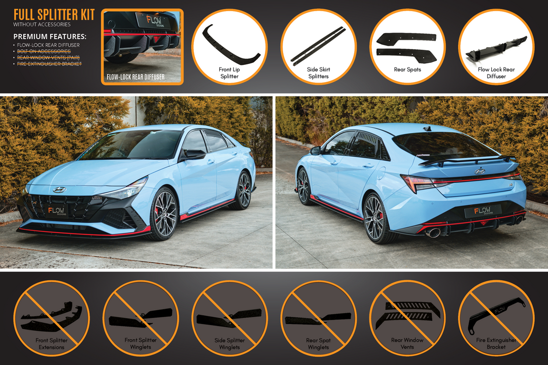 CN7 i30N Sedan 2021-2023 Full Lip Splitter Set - Image 2 by Flow Design